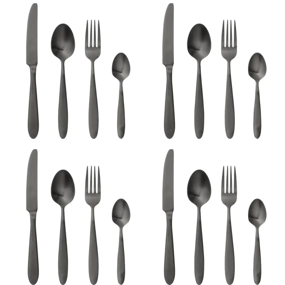 Bloomingville Frea Besteck Set Schwarz, 16-teilig, Edelstahl