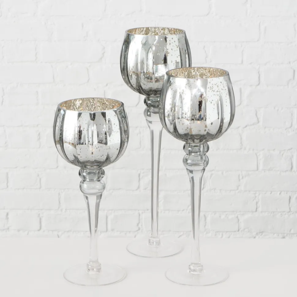 Boltze 3er Set Windlicht Manou silber