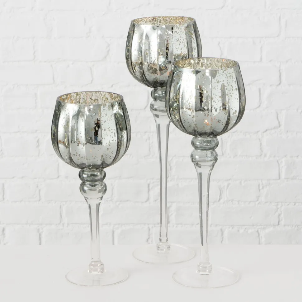 Boltze 3er Set Windlicht Manou silber