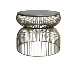 Chic Antique Beistelltisch mit Glasplatte mit Messing Finish