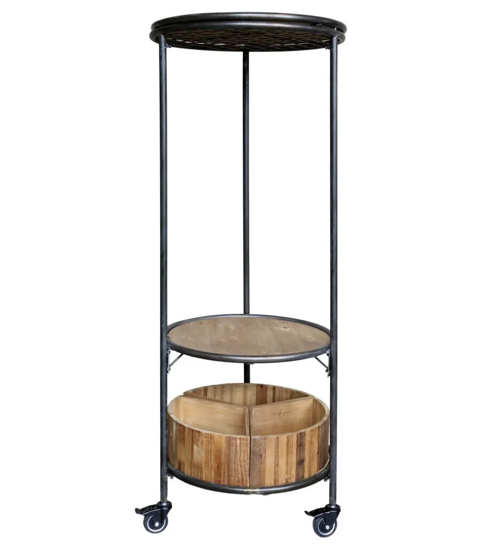 Chic Antique Display auf Rädern mit 3 Regalen und 3 Holzkisten