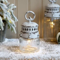 Chic Antique Französische Stalllaterne inkl. Birne & Timer weiß