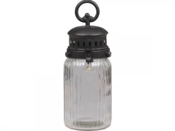 Chic Antique Französische Stalllaterne inkl. Glühbirne und Timer mit gerilltem Glas