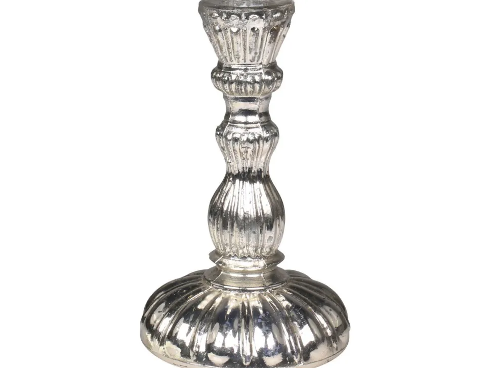 Chic Antique Kerzenständer mit Rillen Antik Silber