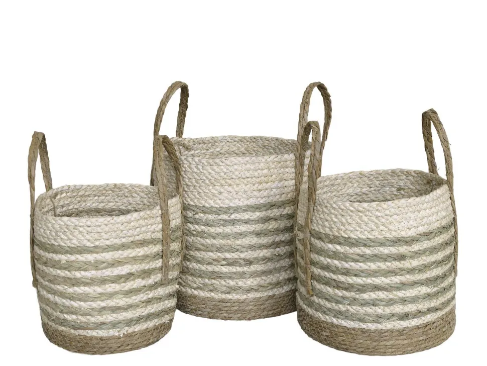Chic Antique Korbset aus getrocknetem Gras