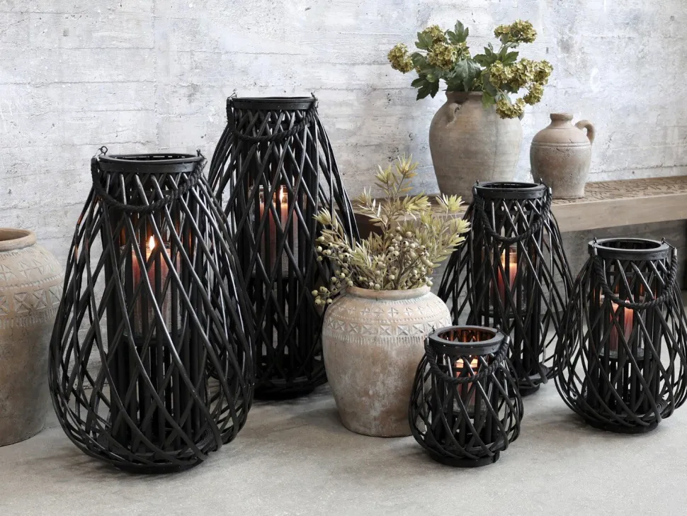 Chic Antique Laterne geflochten schwarz