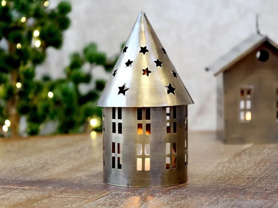 Chic Antique Lichthaus aus Metall, rund