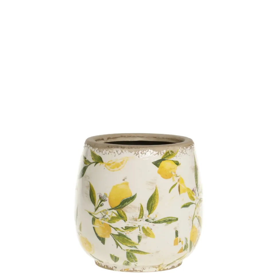 Chic Antique Limone Blumentopf, bauchig mit Zitronenmotiv