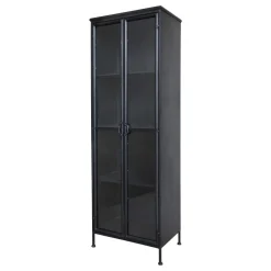 Chic Antique Metall Vitrinenschrank mit 2 Türen und Regalen