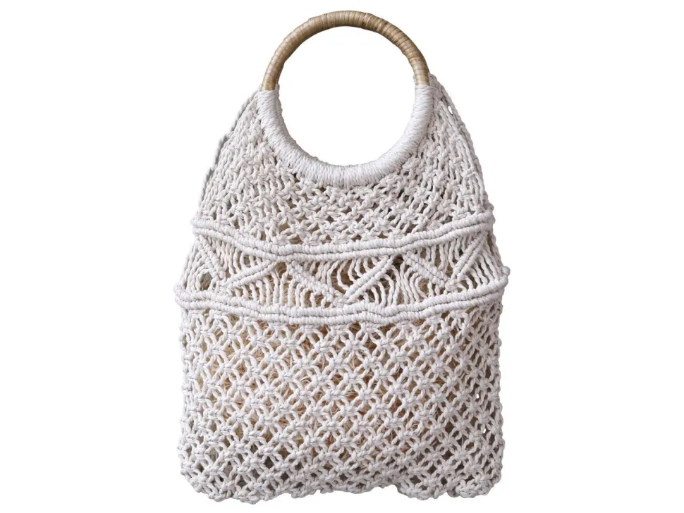 Chic Antique Netztasche gehäckelt mit Rattanhenkel
