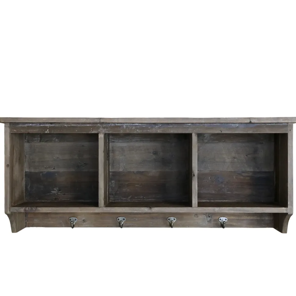 Chic Antique Regalbrett mit 3 Fächern und 4 Haken