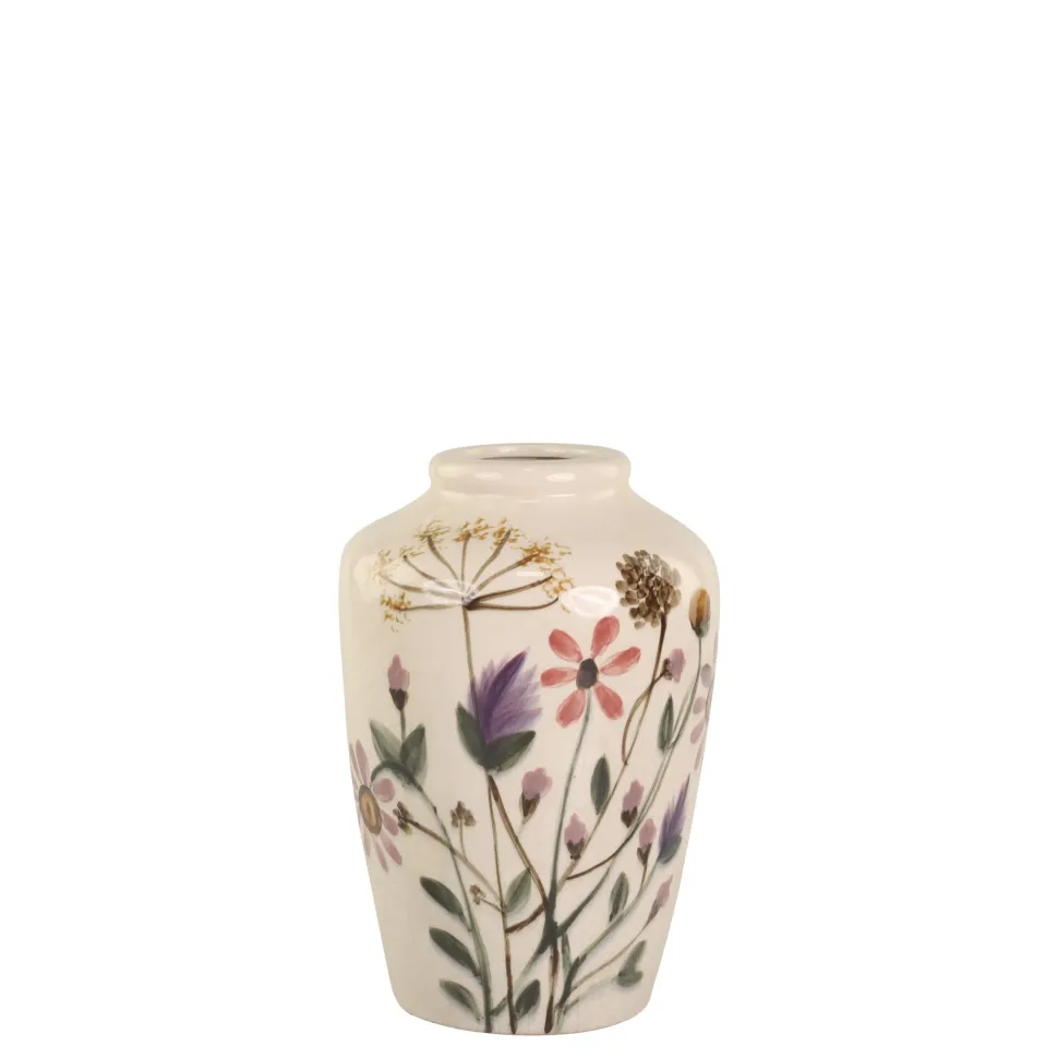 Chic Antique Steingut Vase mit Blumenmotiv