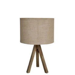 Chic Antique Tischlampe mit Holzfuss und Leinenschirm