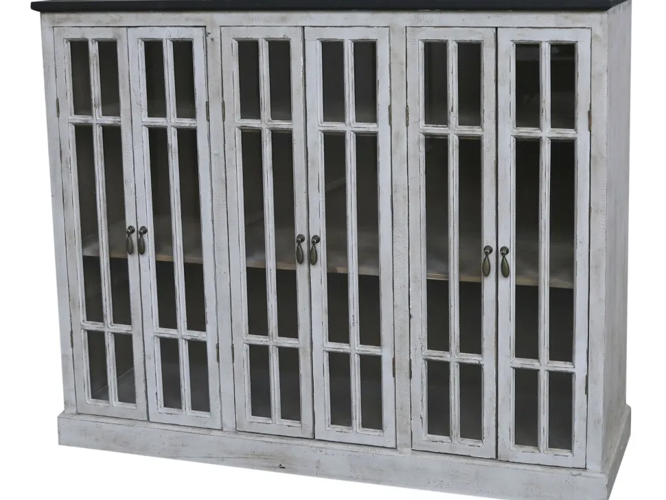 Chic Antique Vitrine mit 6 Türen und schwarzem Top
