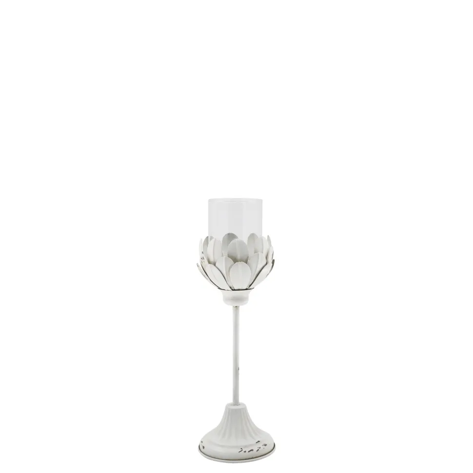 Chic Antique Weißes Vintage Windlicht auf Fuß