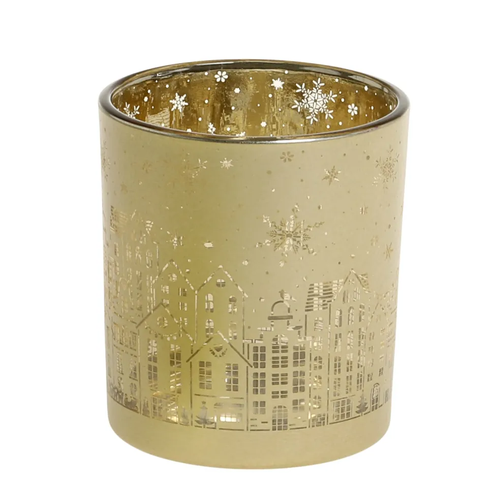 Chic Antique Weihnachtlicher Goldener Teelichthalter mit Muster