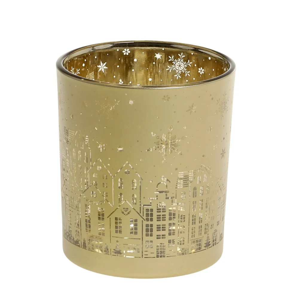 Chic Antique Weihnachtlicher Goldener Teelichthalter mit Muster
