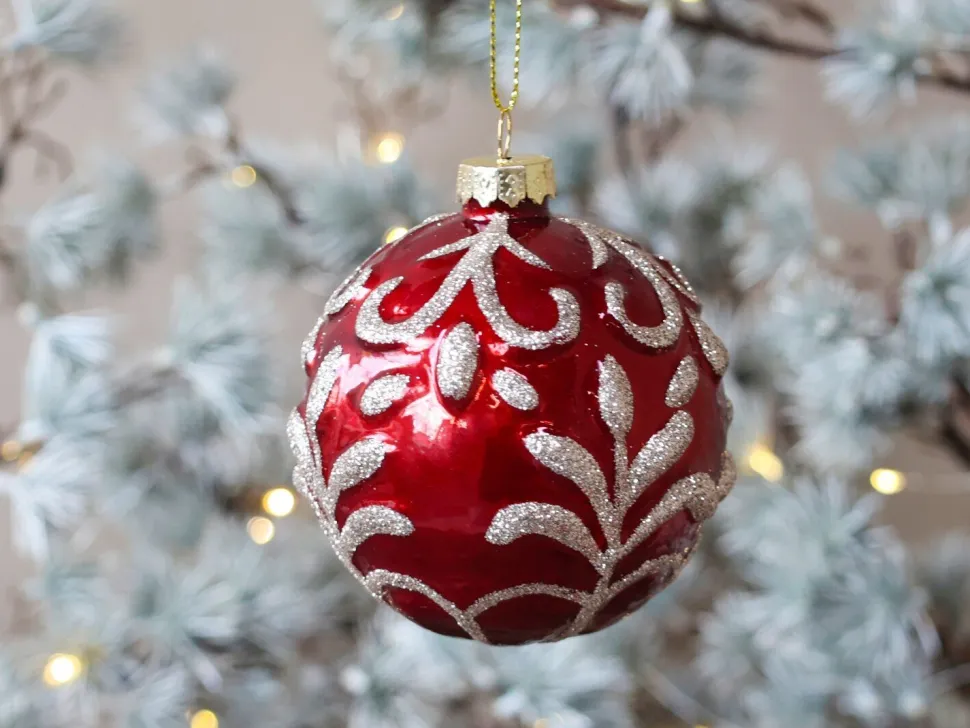 Chic Antique Weihnachtskugel mit Glitzer, rot