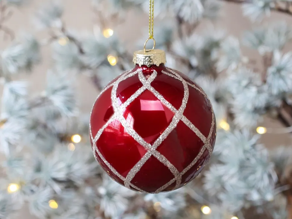 Chic Antique Weihnachtskugel mit Glitzer, rot