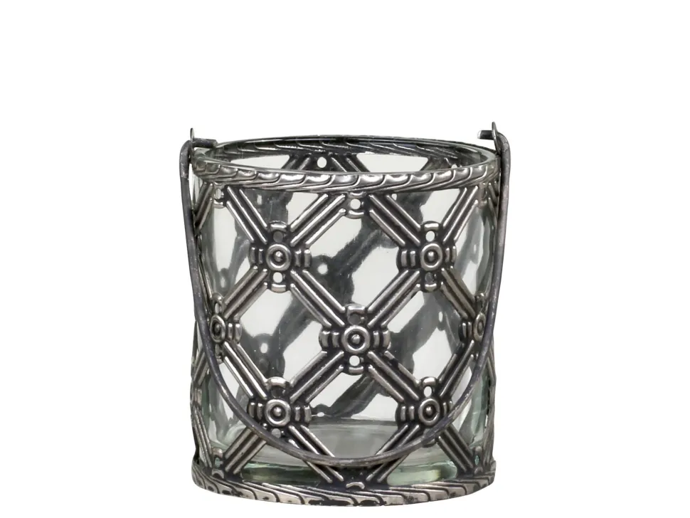 Chic Antique Windlicht mit Henkel und Karomuster