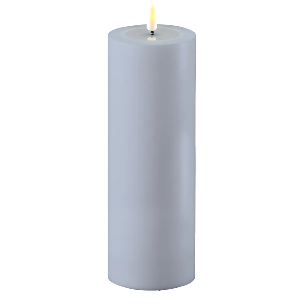 Deluxe Homeart LED Real Flame Outdoor Stumpenkerze staubig blau
