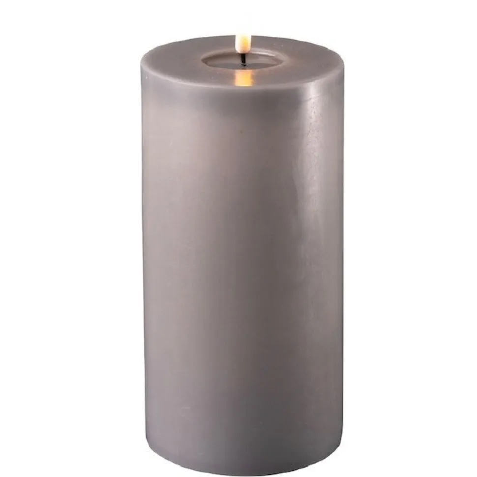 Deluxe Homeart LED Stumpenkerze Real Flame grau
