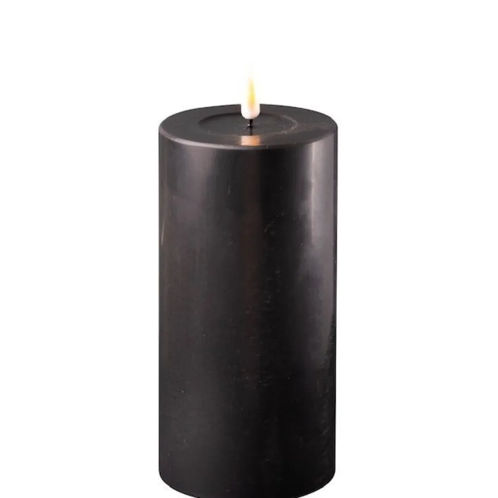 Deluxe Homeart LED Stumpenkerze Real Flame schwarz