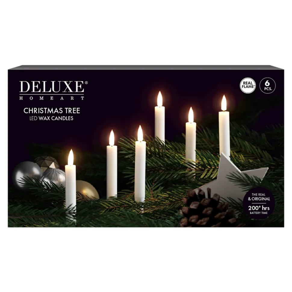 Deluxe Homeart LED Weihnachtsbaumkerzen mit Kerzenwachs beschichtet 6 stk