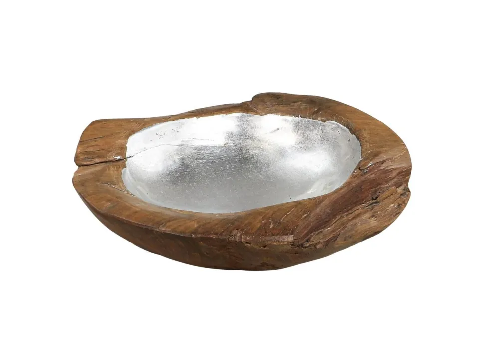 HSM Collection Obstschale Teakholz mit Aluminiumschale silber