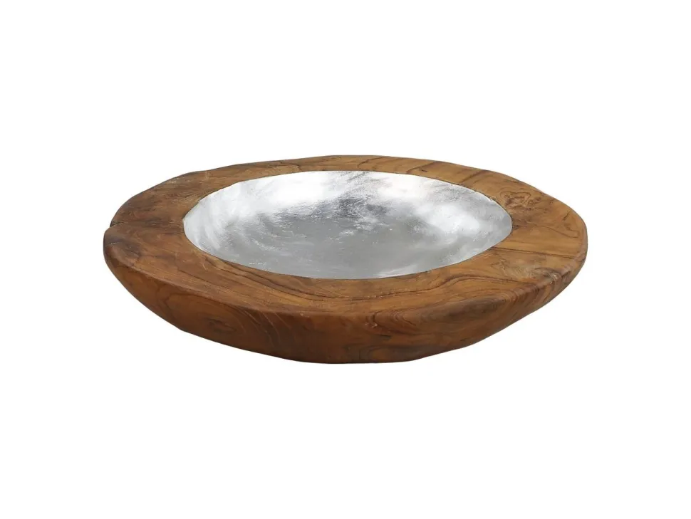 HSM Collection Obstschale Teakholz mit Aluminiumschale silber