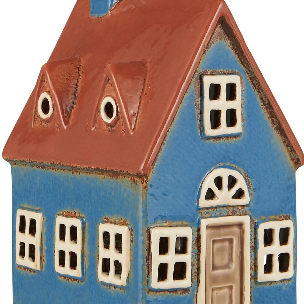 IB Laursen Haus für Teelicht Nyhavn blau mit brauner Tür