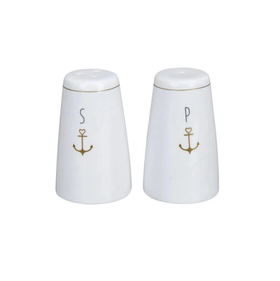 Krasilnikoff Salz und Pfefferstreuer Set Gold Anchor