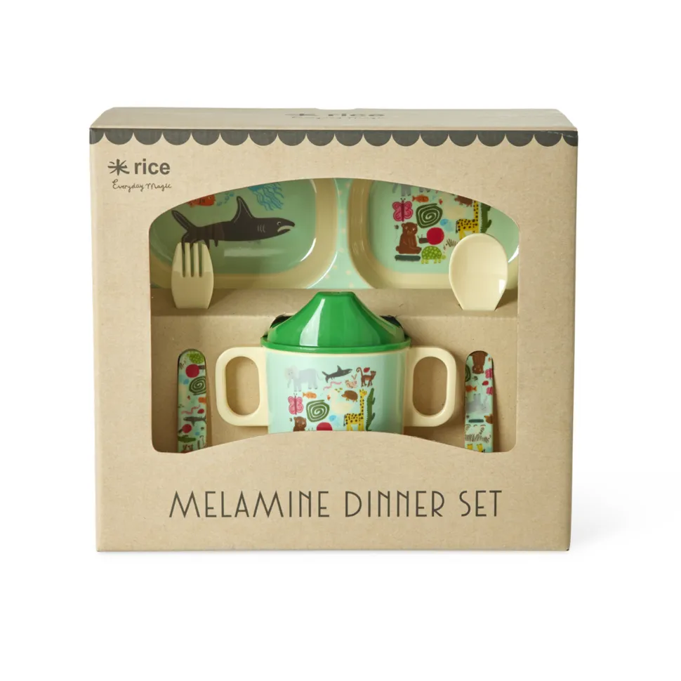 RICE Baby Geschirrset Wildlife Print aus Melamin