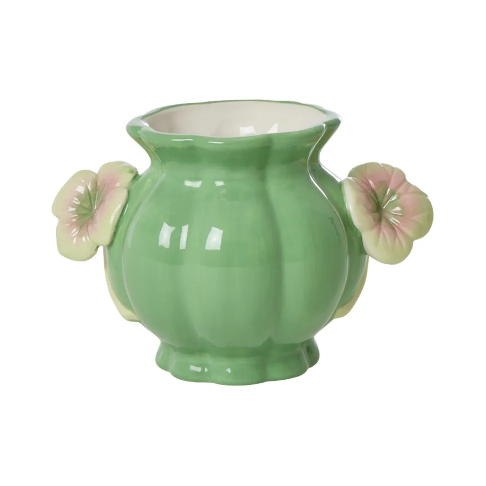 RICE Handbemalte Keramik Vase mit Blumenhenkel