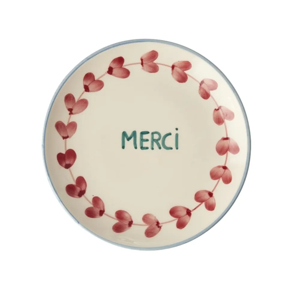 RICE Keramik Kuchenteller Handgemalt MERCI