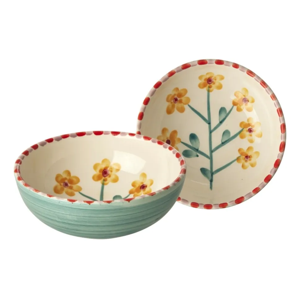 RICE Keramik Schale mit Handgemalter Gelbe Blume