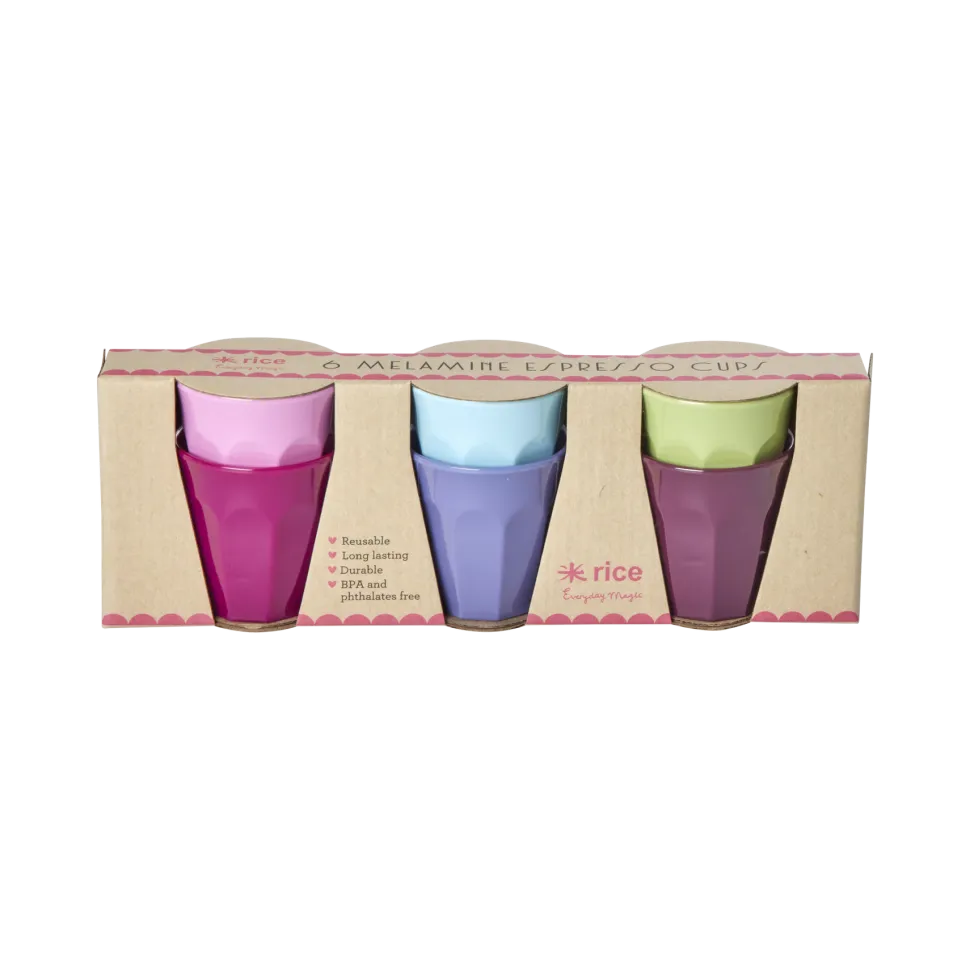 RICE Kleine Melamin Becher Espressogröße, mehrfarbig, 6er Pack
