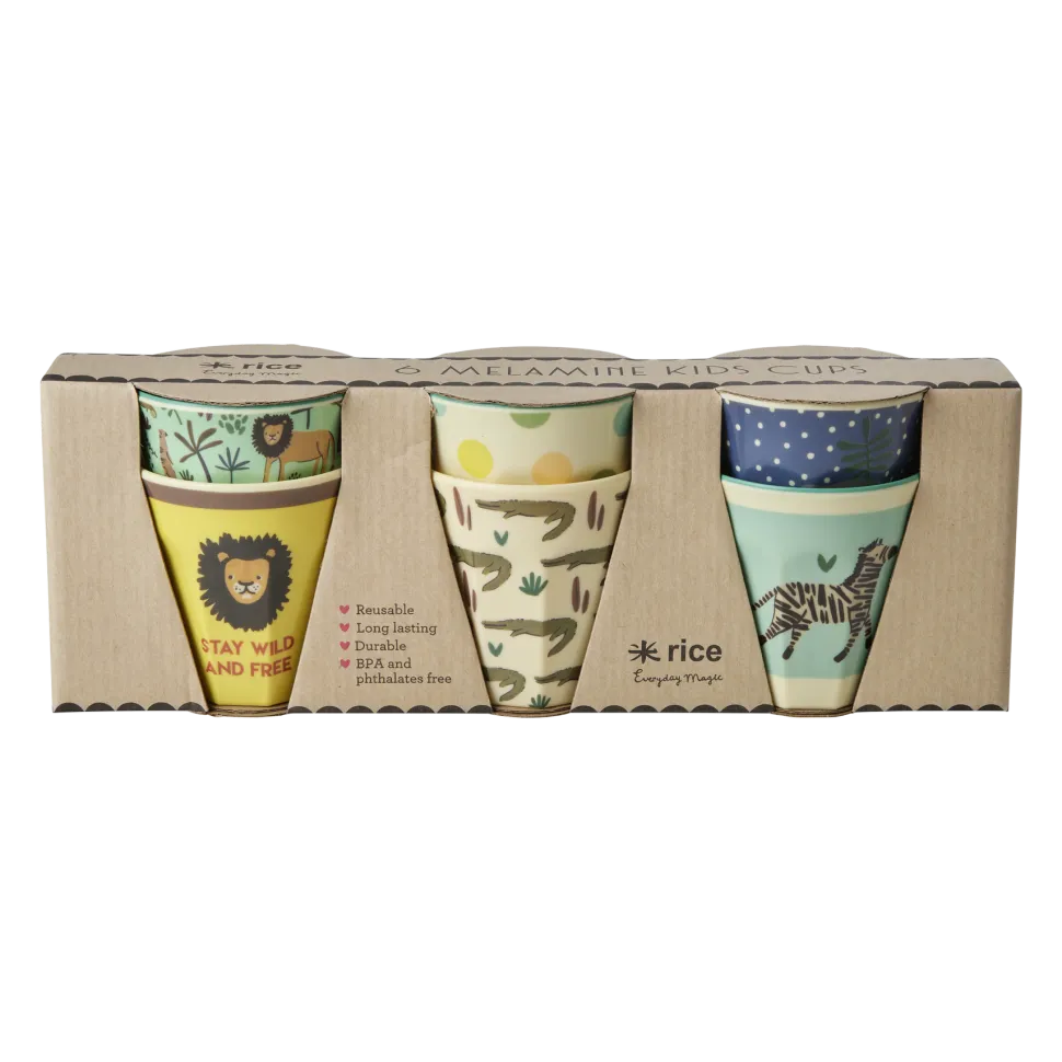 RICE Kleine Melamin Kinder Becher Jungle Animals 6er Pack
