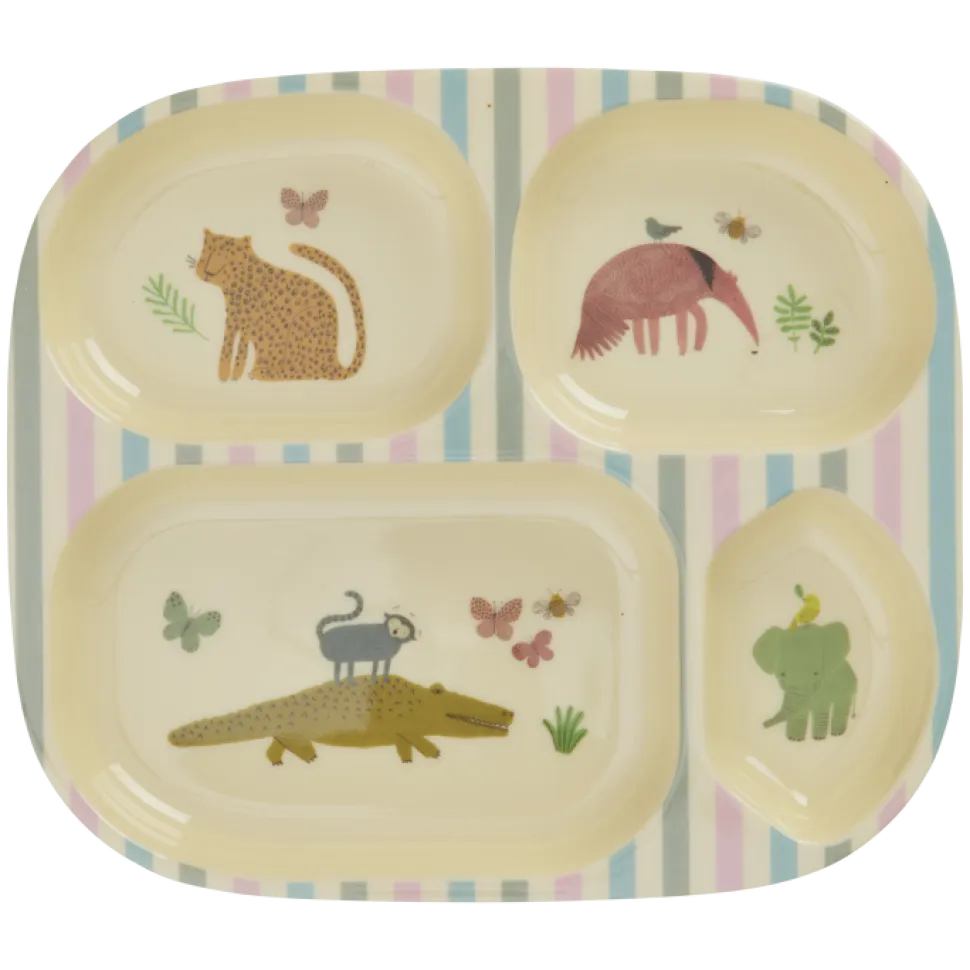 RICE Melamin Kinderteller mit 4er Einteilung Sweet Jungle Print