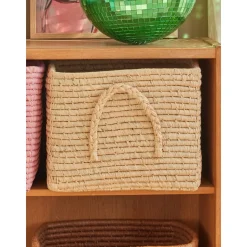 RICE Quadratischer Raffia Aufbewahrungskorb