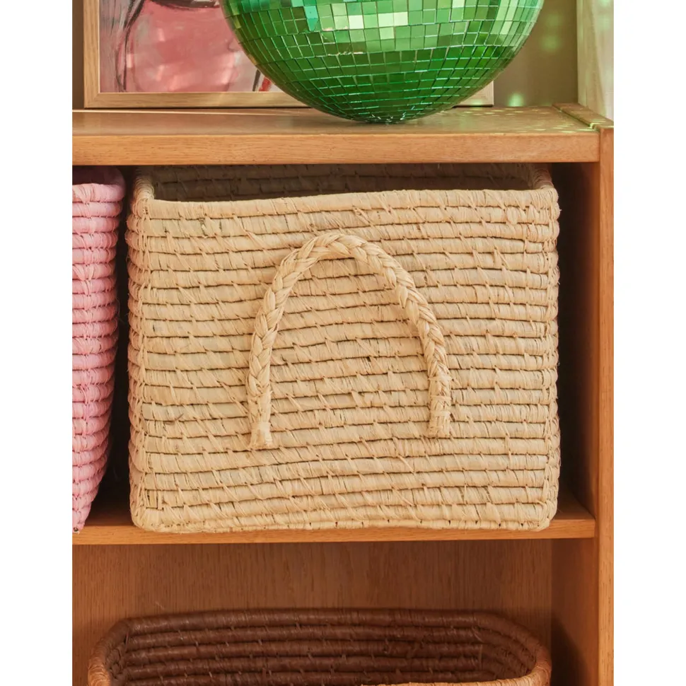 RICE Quadratischer Raffia Aufbewahrungskorb