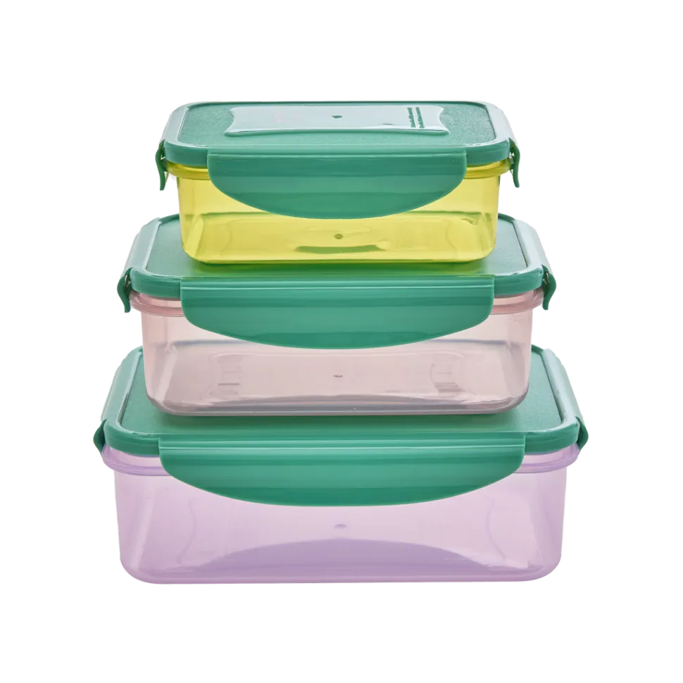 RICE Rechteckige Plastik Lebensmittelboxen - Mehrfarbig - 3er Set