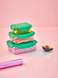 RICE Rechteckige Plastik Lebensmittelboxen - Mehrfarbig - 3er Set