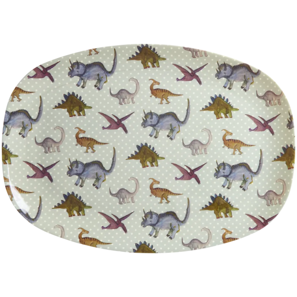 RICE Rechteckig Melamin Kinderteller New Dino Print