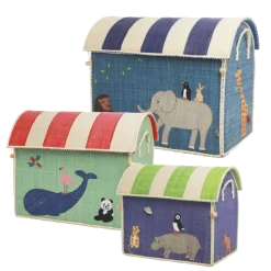 RICE Spielzeugkörbe Aufbewahrung Zootiere 3er Set